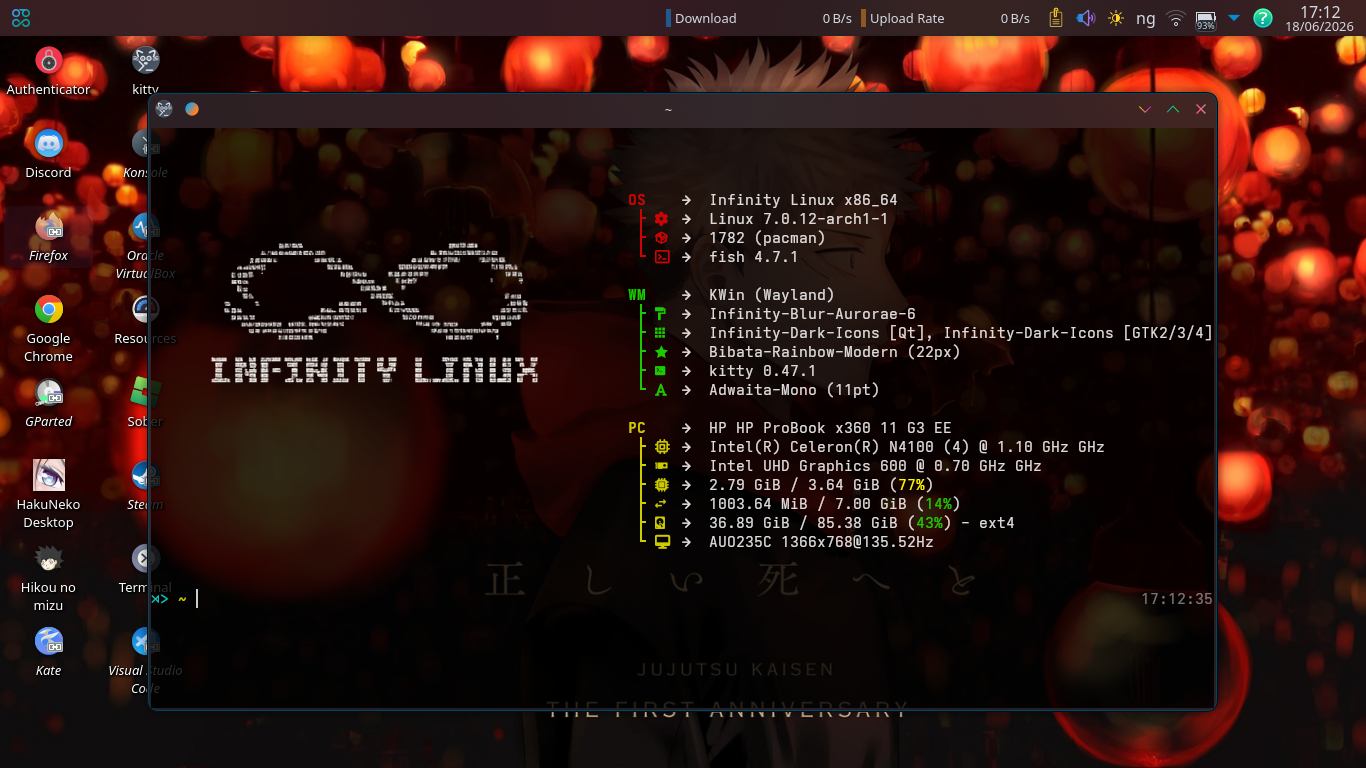 Infinity Linux desktop with terminal open